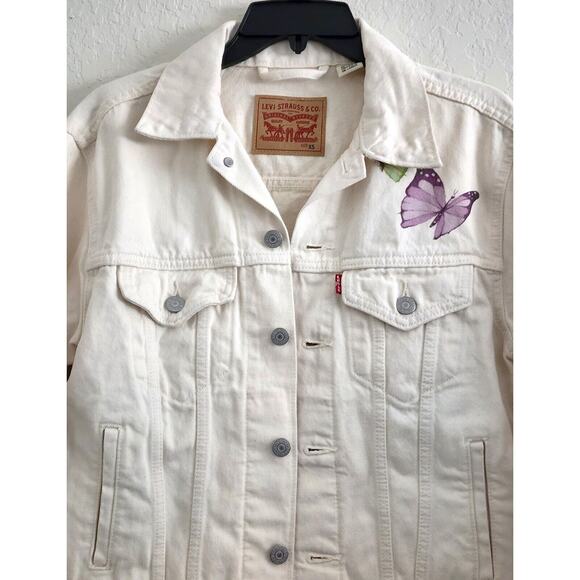JACKET-JEAN-LEVI STRAUSS & CO.-Light Cream-Butterflies-Small Size-Classic-X-SML - Picture 5 of 16